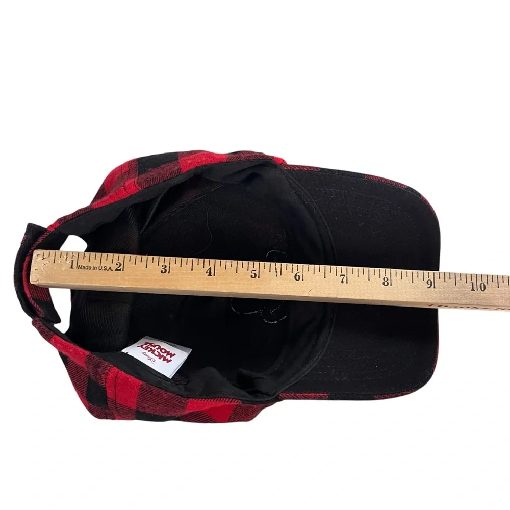 Disney Mickey Mouse Kid One Size Red Black Buffalo Plaid Adjustable Baseball Hat